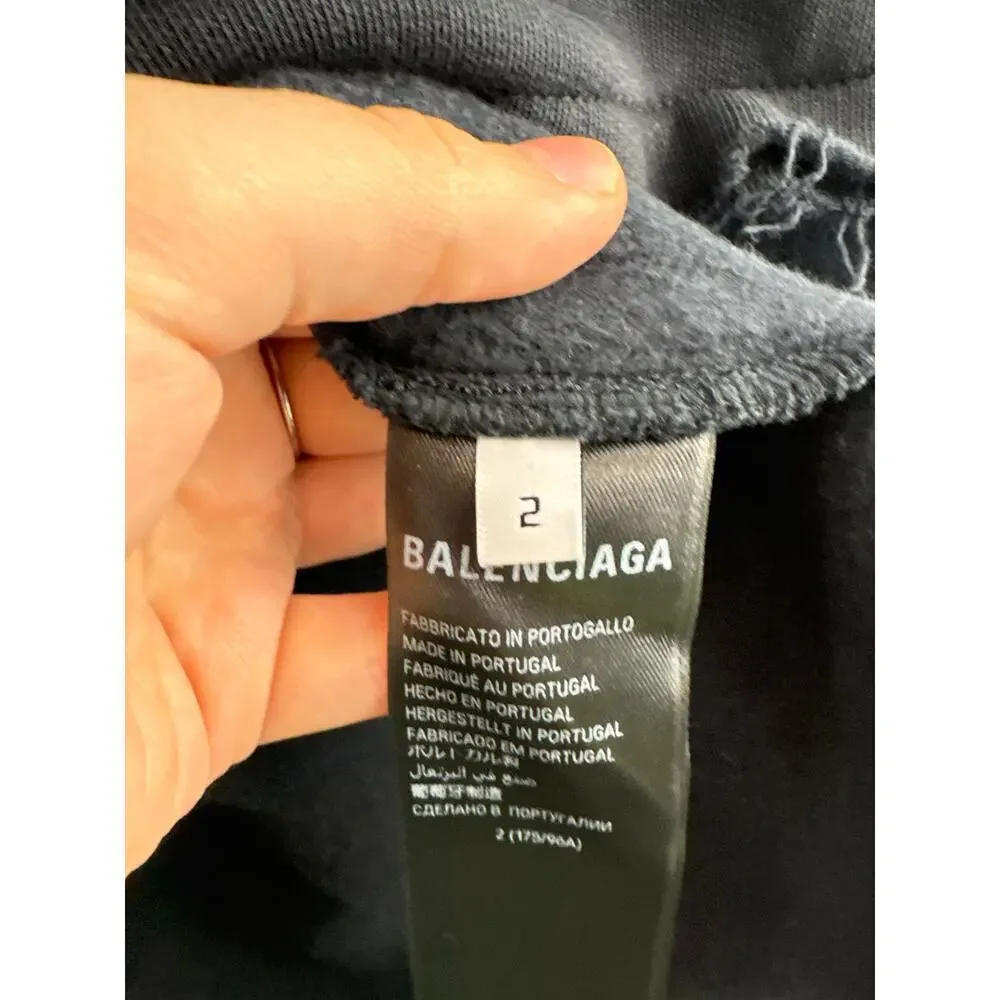 Unisex Balenciaga Size 2 Black Cropped Hoodie w/ Multicolor Abstract Design - Picture 5 of 6
